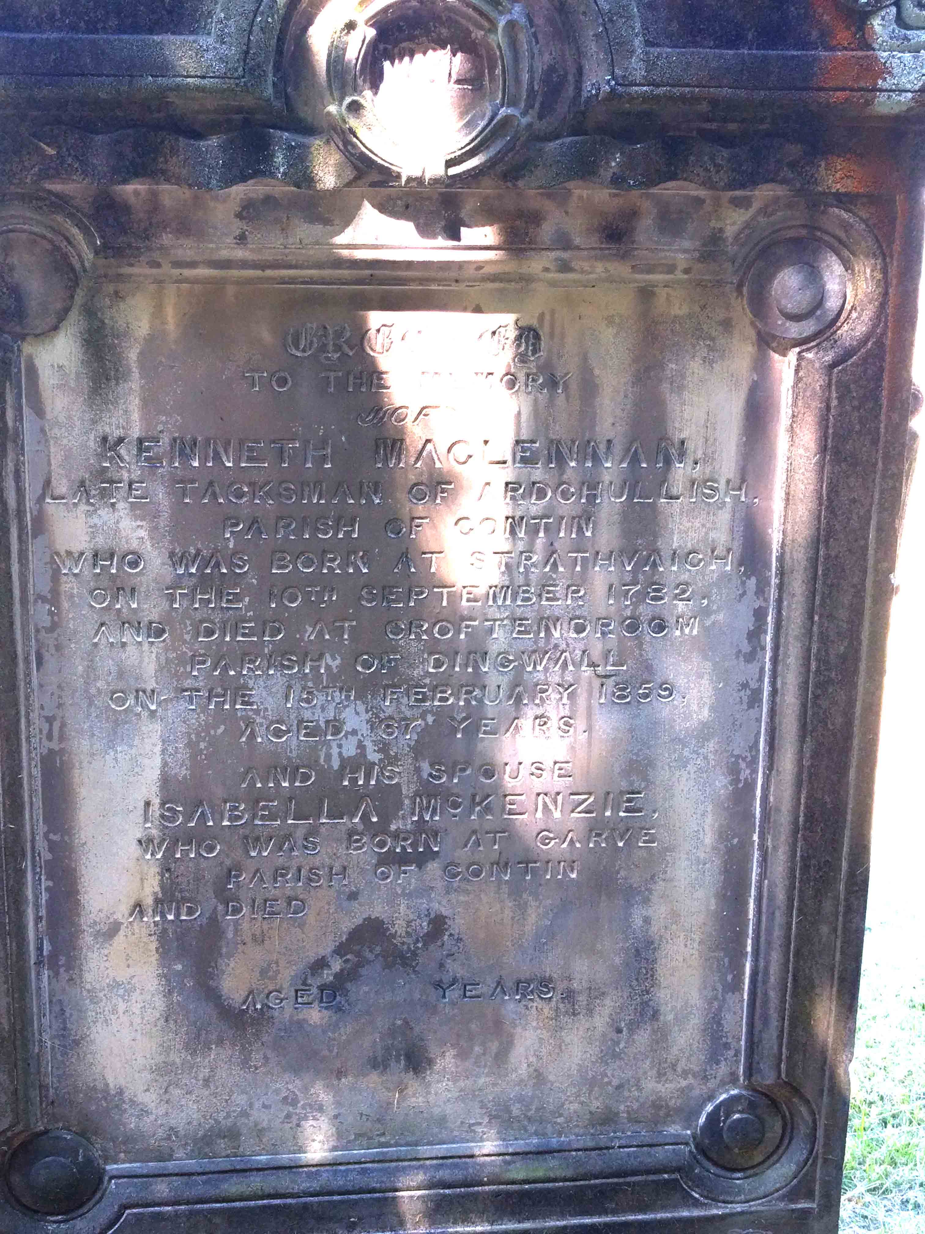 Photo of headstones/Kenneth MacLennan d1859 hdstn Garve Old cem